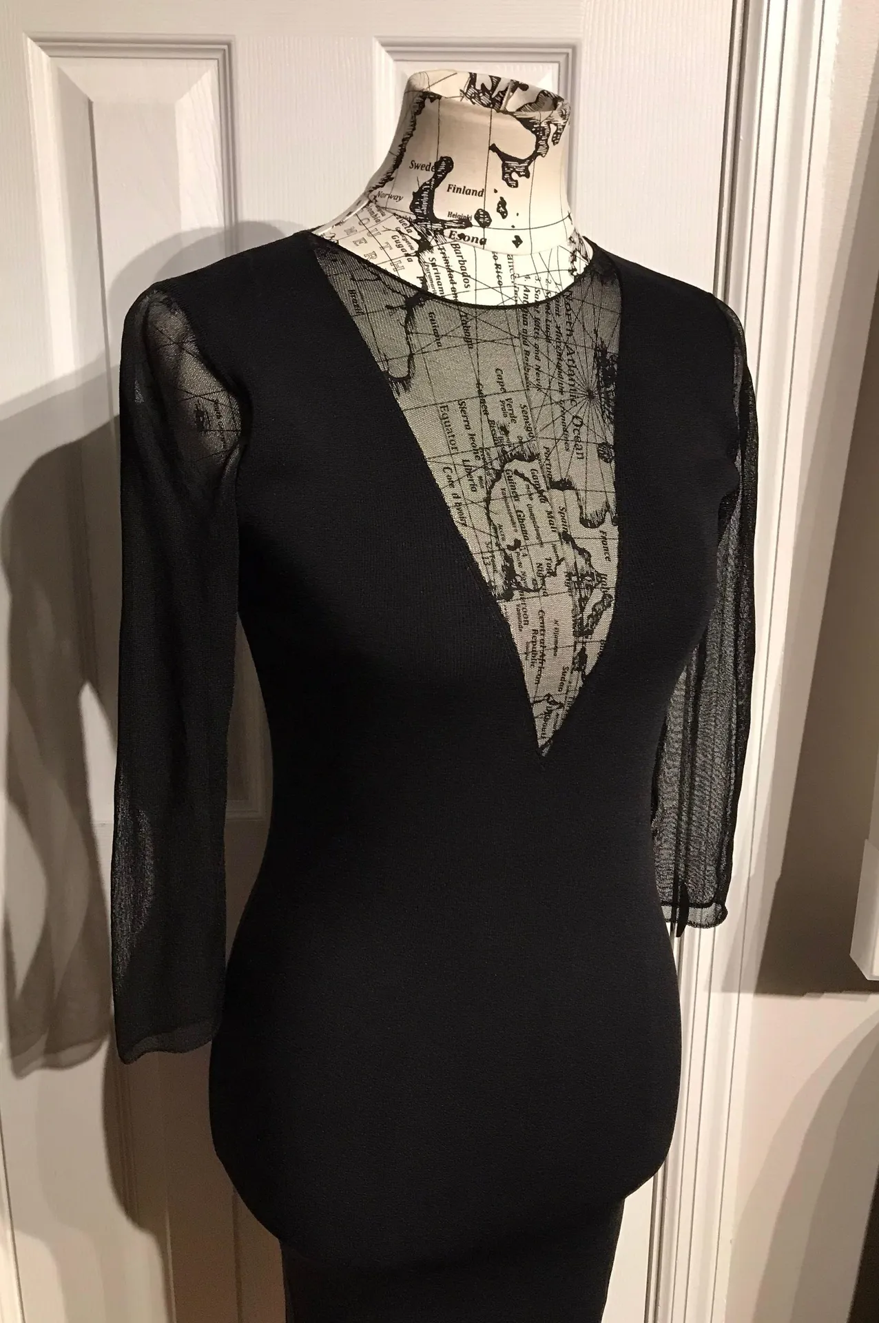 Knit Sweater Dress Sheer Neck & Sleeve Fit Shift Sheath Whimsgoth  - Image 3