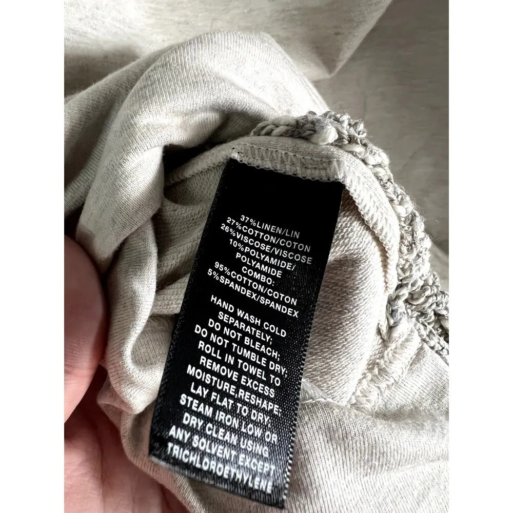 Lafayette 148 Crochet Woven Knit Cotton Sweater Top Gray Tan White M - Image 8