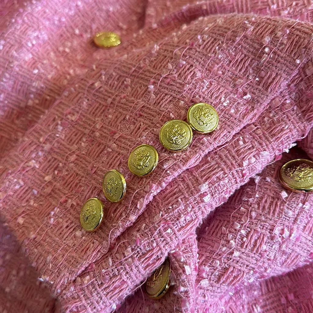 NWOT Dolce Cabo Double Breasted Boucle Jacket Tweed Pink Size M - Image 12