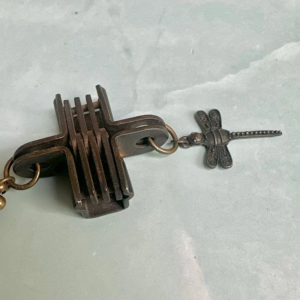 Stabilized Turquoise & Carnelian Beaded Necklace with Industrial Cross & Dragonf - Image 12