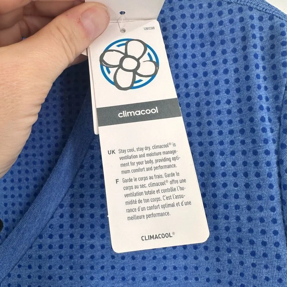 NWT Adidas Women's Aeroknit Climacool Polka Dot V Neck Training Shirt Blue Large - Image 6