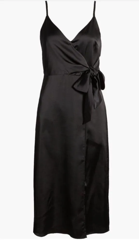 Chelsea 28 Side Tie Black Satin Midi Wrap Type Dress /side slit. Women’s size S - Image 5