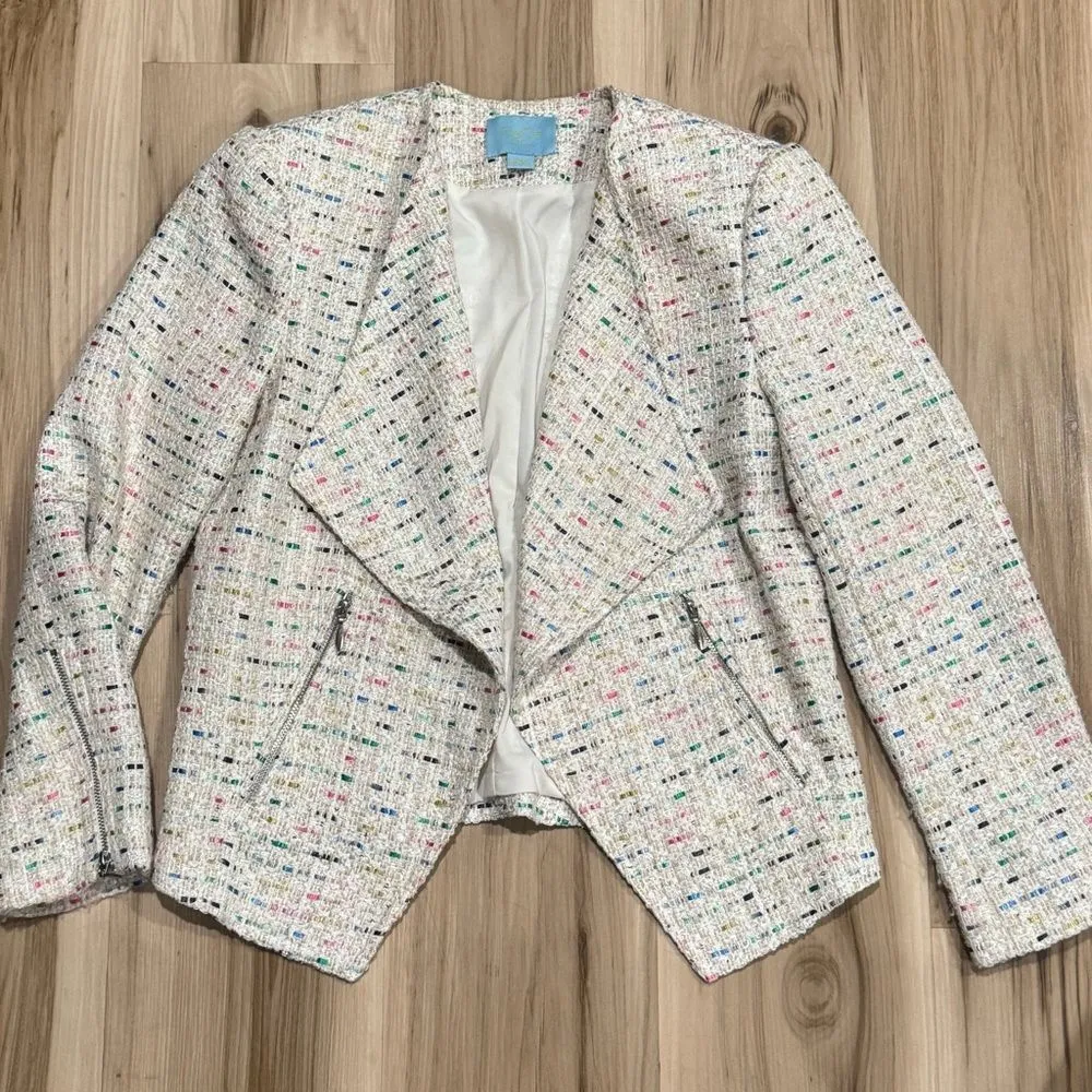 Cece Tweed Multicolored Open Front Blazer Jacket Women’s 4 - Image 2