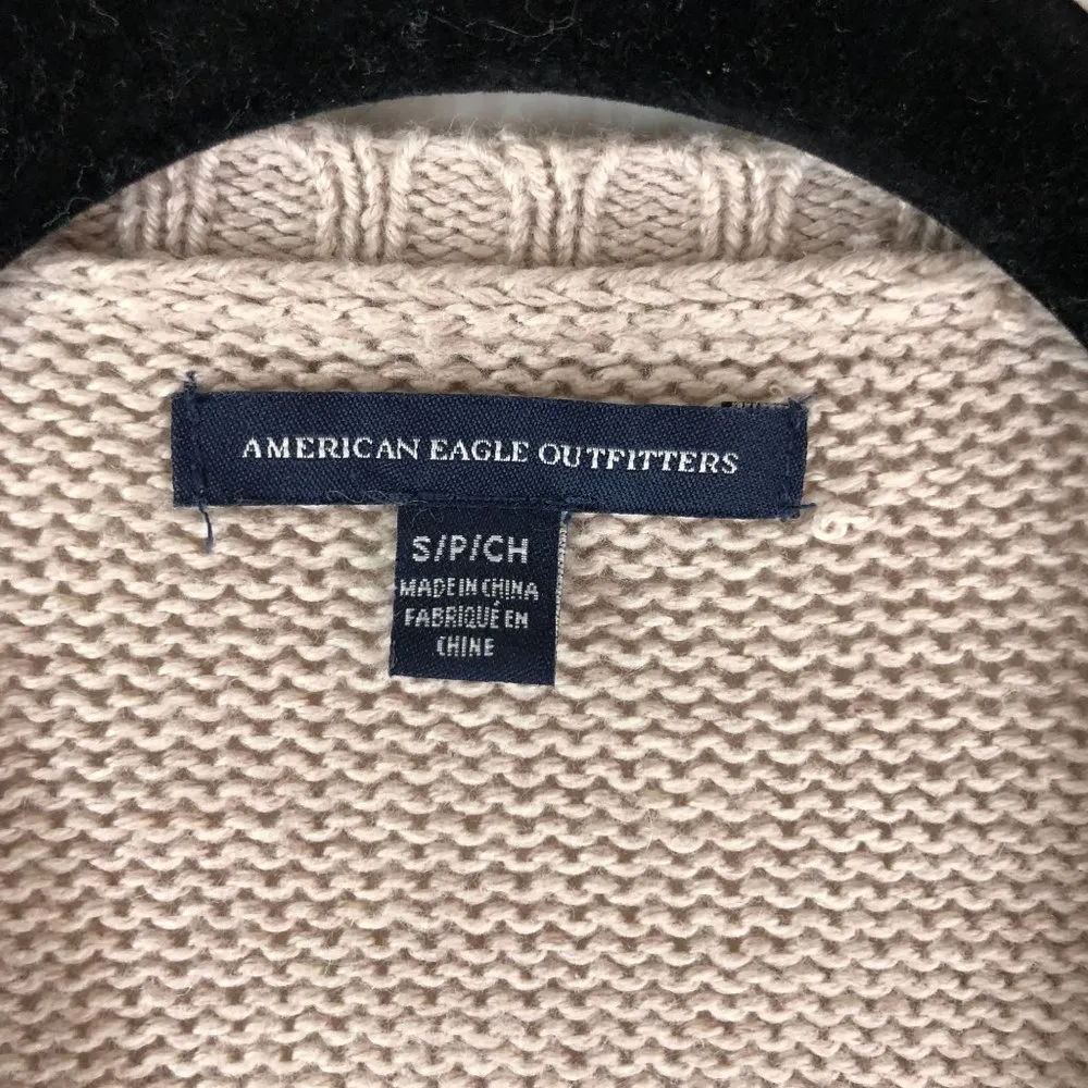 American Eagle Womens Sweater Asymmetric Southwest Fringe Beige Black White S - Image 3