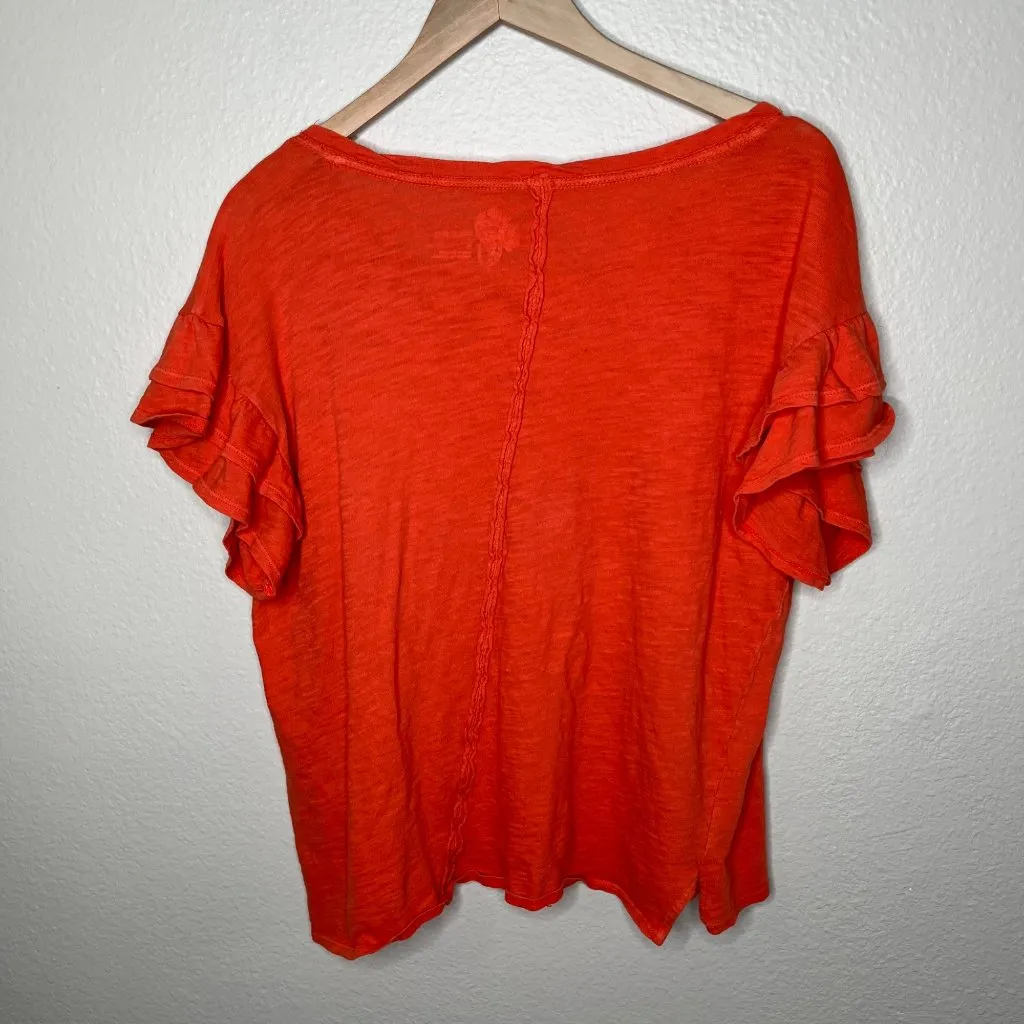 Pilcro Anthropologie Womens Ruffle Sleeve Orange Cotton Tunic Top Size M - Image 6