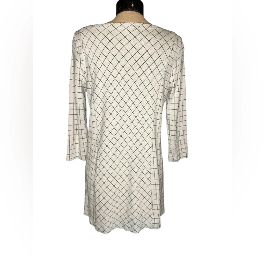 J.Jill‎ Ponte Knit Tunic Top Cream & Black Windowpane Pullover Boatneck Medium White - Image 5