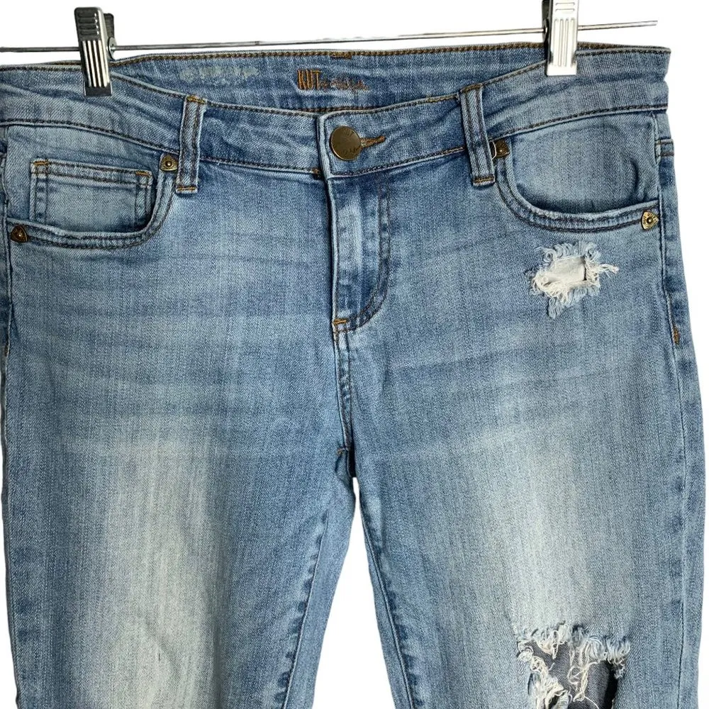 Kut from the Kloth Low Rise Distressed Jeans 4 Med Wash Cropped Straight Leg - Image 2