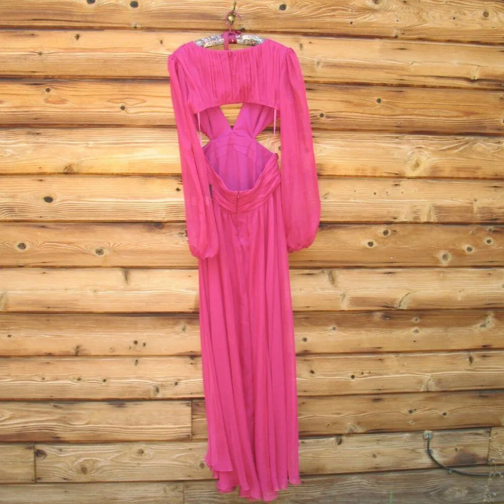 NWT Mac Duggal 55823 RUCHED CUT OUT PUFF SLEEVE A LINE GOWN Berry 12 - Image 10