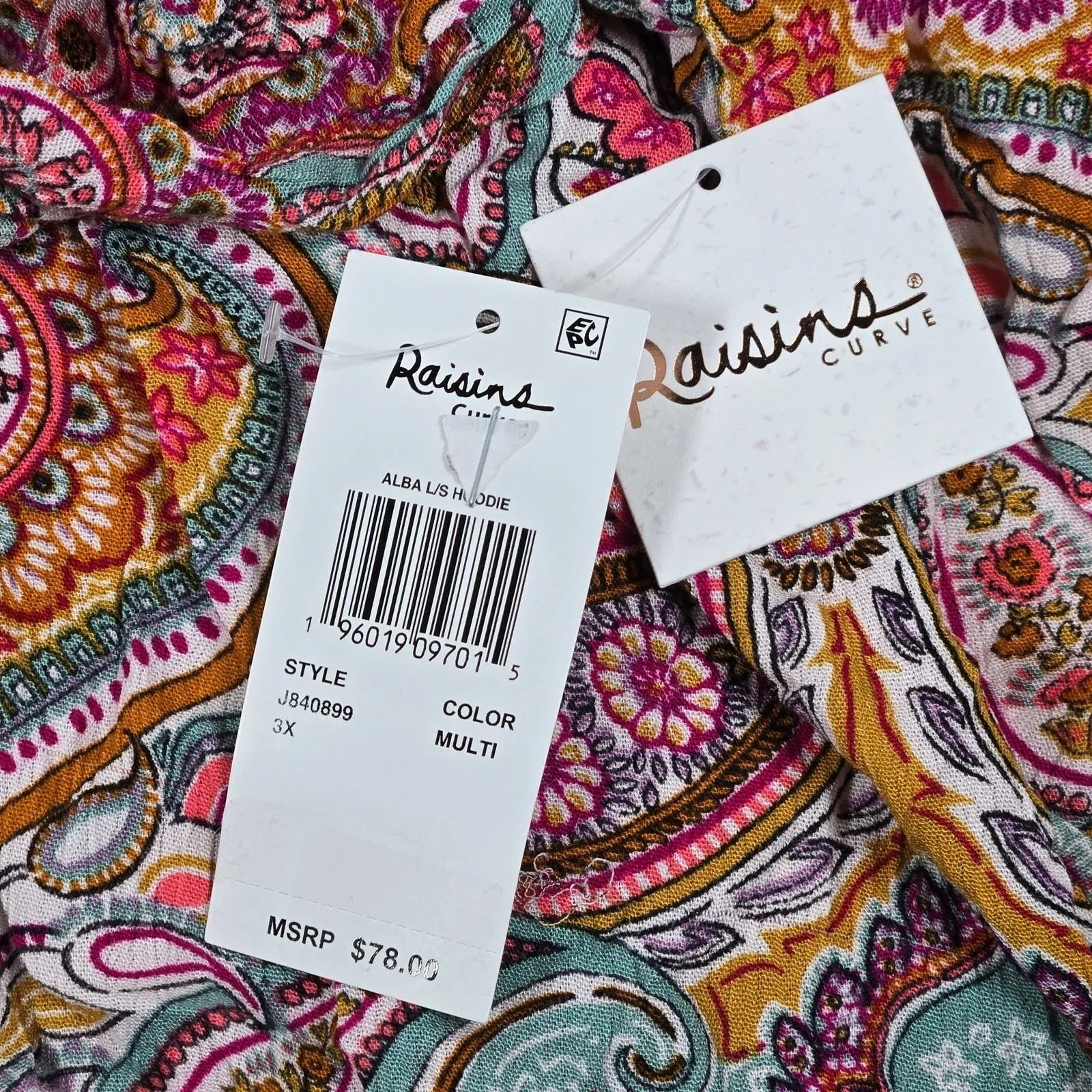 Raisins Curve‎ Alba Paisley Print Long Sleeve Hoodie 3X NWT - Image 5