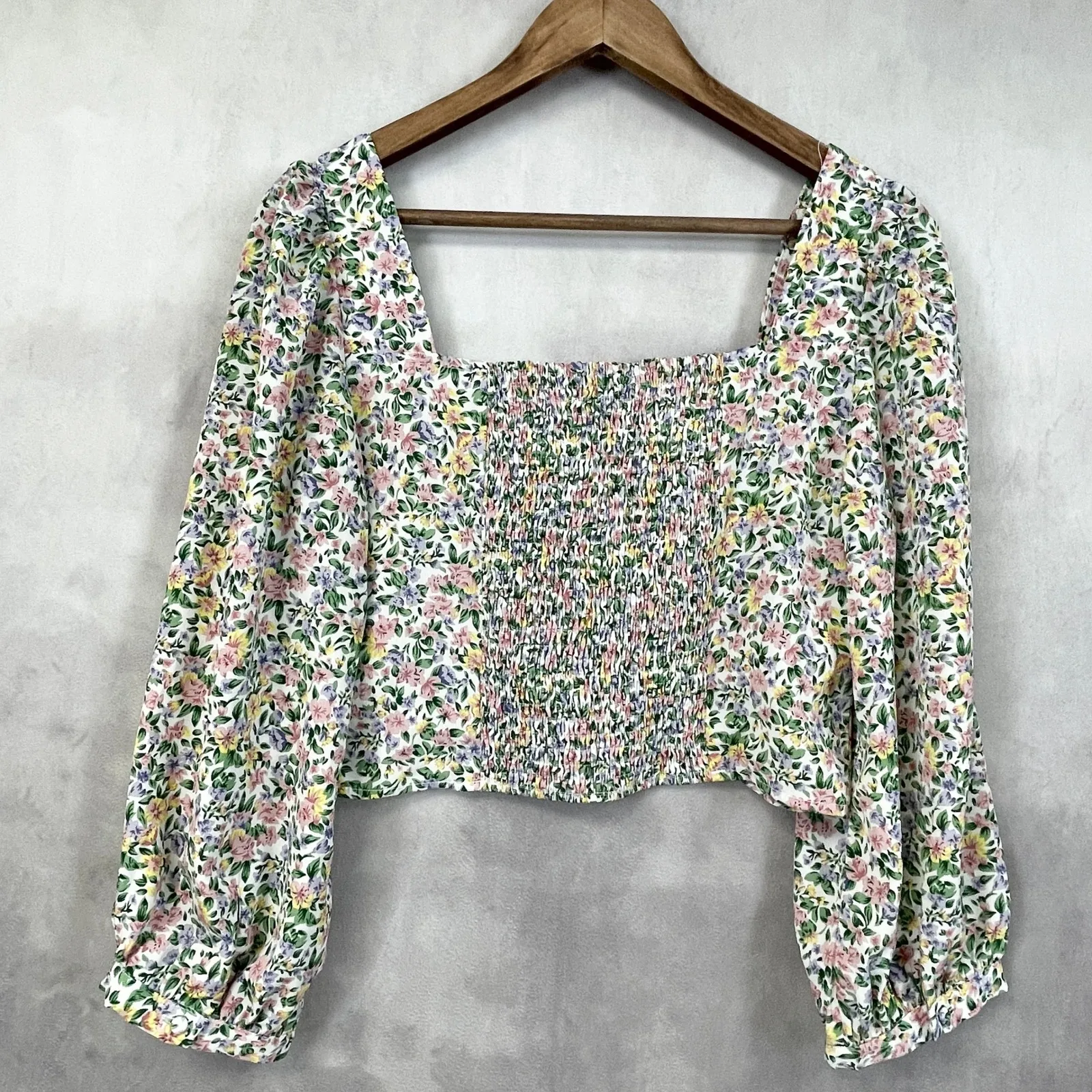 Lulus‎ Womens Floral Crop Top L Square Neck Milkmaid Cottagecore Coquette White Size L - Image 4