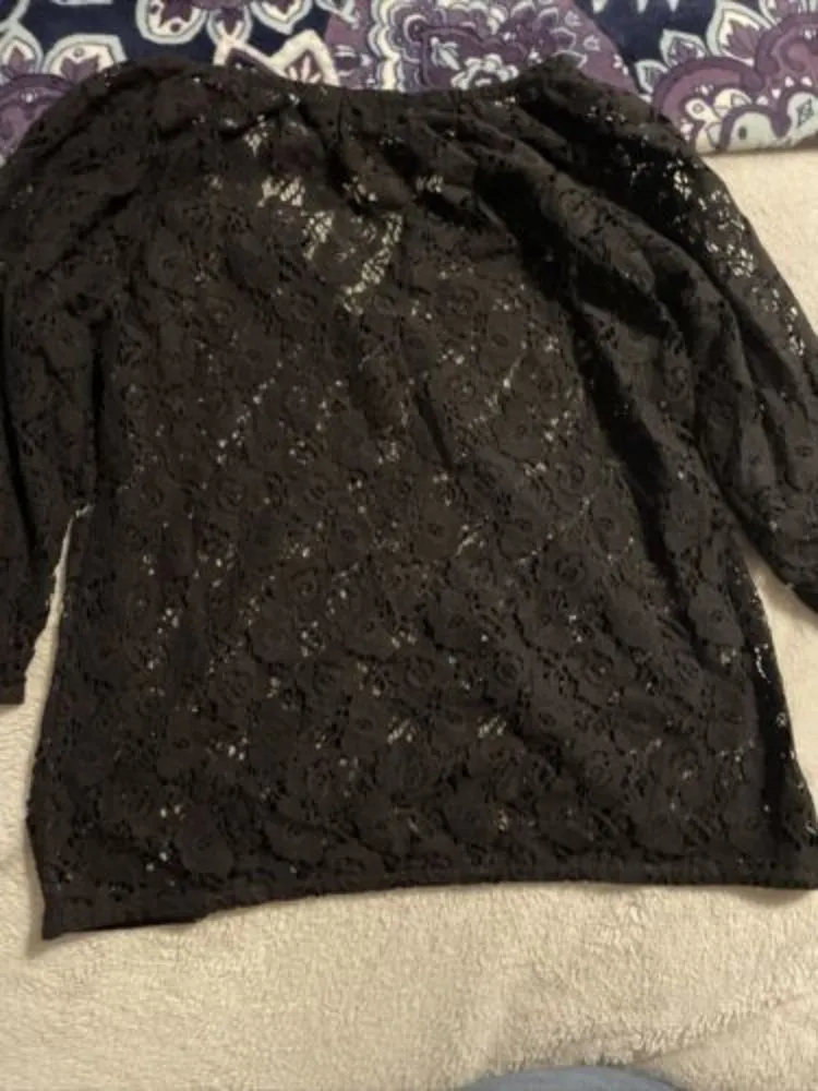 Tommy Bahama Black Crochet Long Sleeve Lace Top Small Coquette Whimsygoth Swim - Image 2