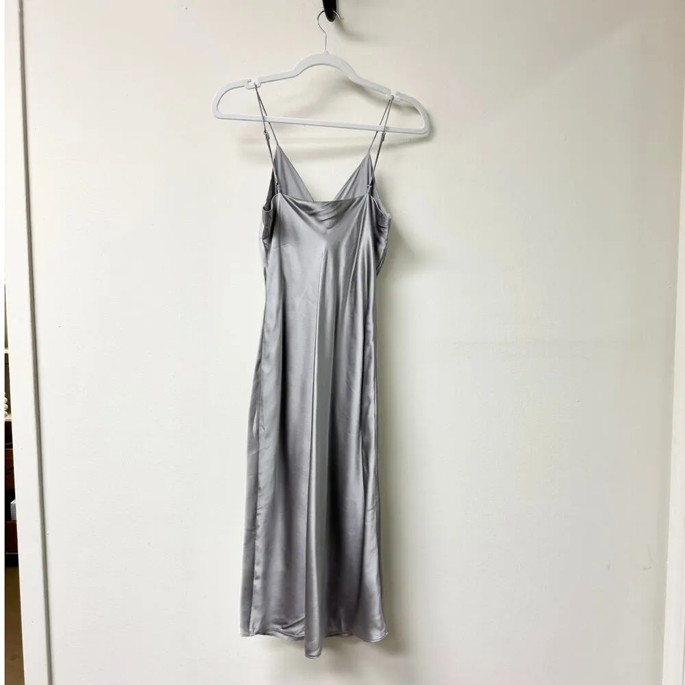 Cami NYC Button-Front V-Neck Lined 100% Silk-Satin Midi Slip Dress Gray Women XS - Image 3