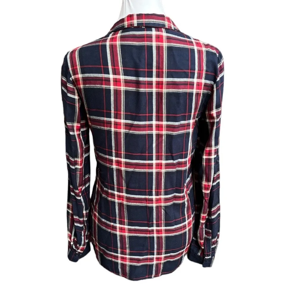Zara Trafaluc Plaid Flannel Long Sleeve Button Down Shirt Blue Red White XSmall - Image 2