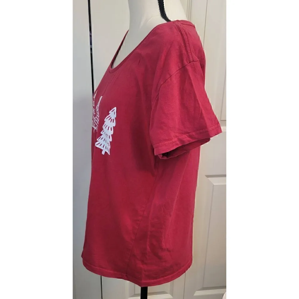 Celebrate It Festive Tree Tee Sz XL Red Holidays Christmas Trees 100% Cotton - Image 2