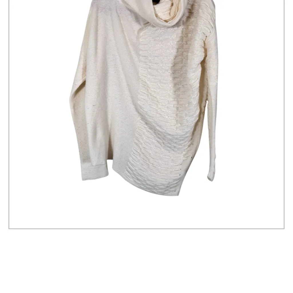 Sarah Pacini Cream Cowl Neck Asymmetrical Sweater Womens OS Wool Blend Lagenlook Size M - Image 2