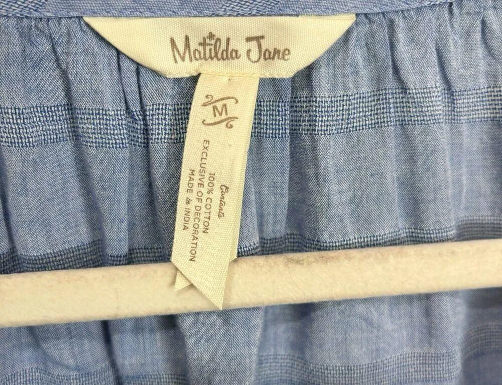Matilda Jane Top Womens Medium Blue Dream Chasers Pretty Thing Tassles Blouse - Image 6