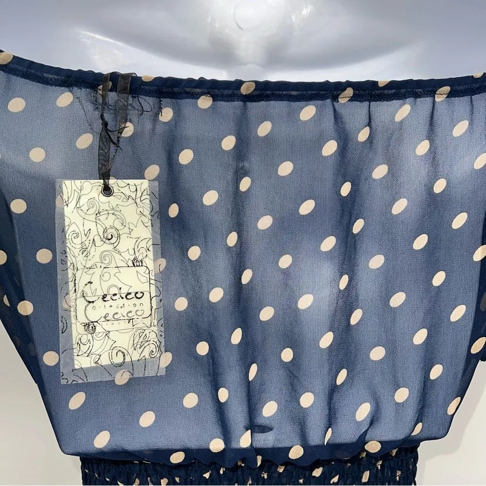 Cecico Tube Top Sheer Chiffon Polka Dot Fabric w/4 Front Eyelet Ruffles-Size M - Image 5