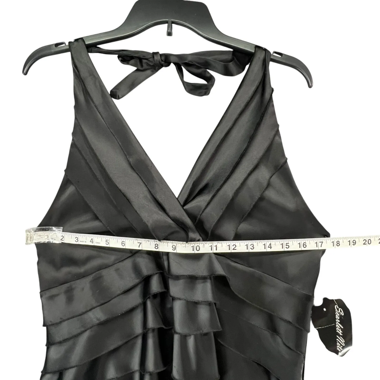 Scarlett Nite Y2K Halter Dress 14 Black Satin Tiered Ruffled Cocktail Retro HOCO - Image 7