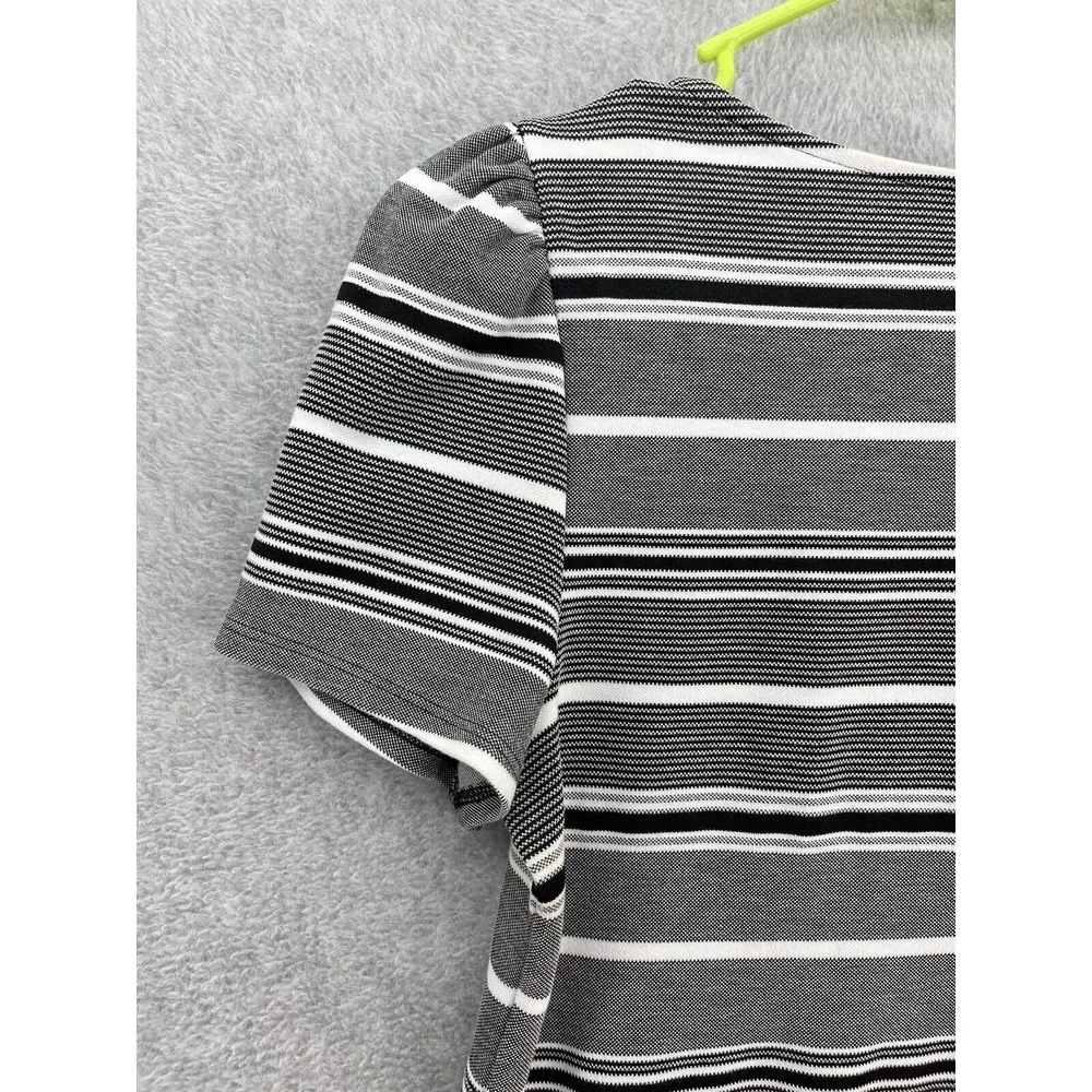 EXPRESS  Women's Blouse Short Sleeve Striped Square Neck Size Large Puff sleeve - Image 3