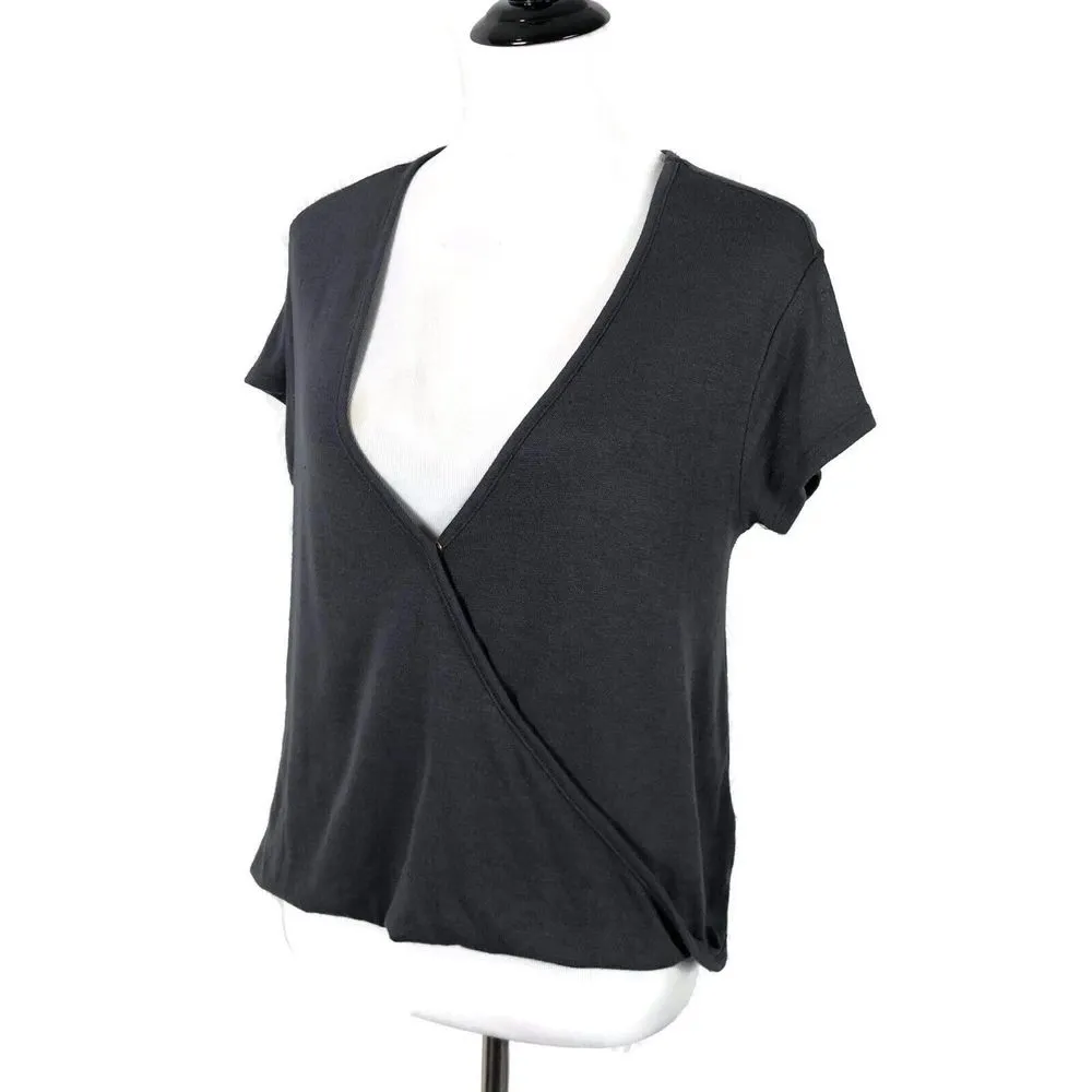 We The Free Free People Minimalist Wrap‎ Top Size XS Gray Deep V Neck Capsule - Image 3
