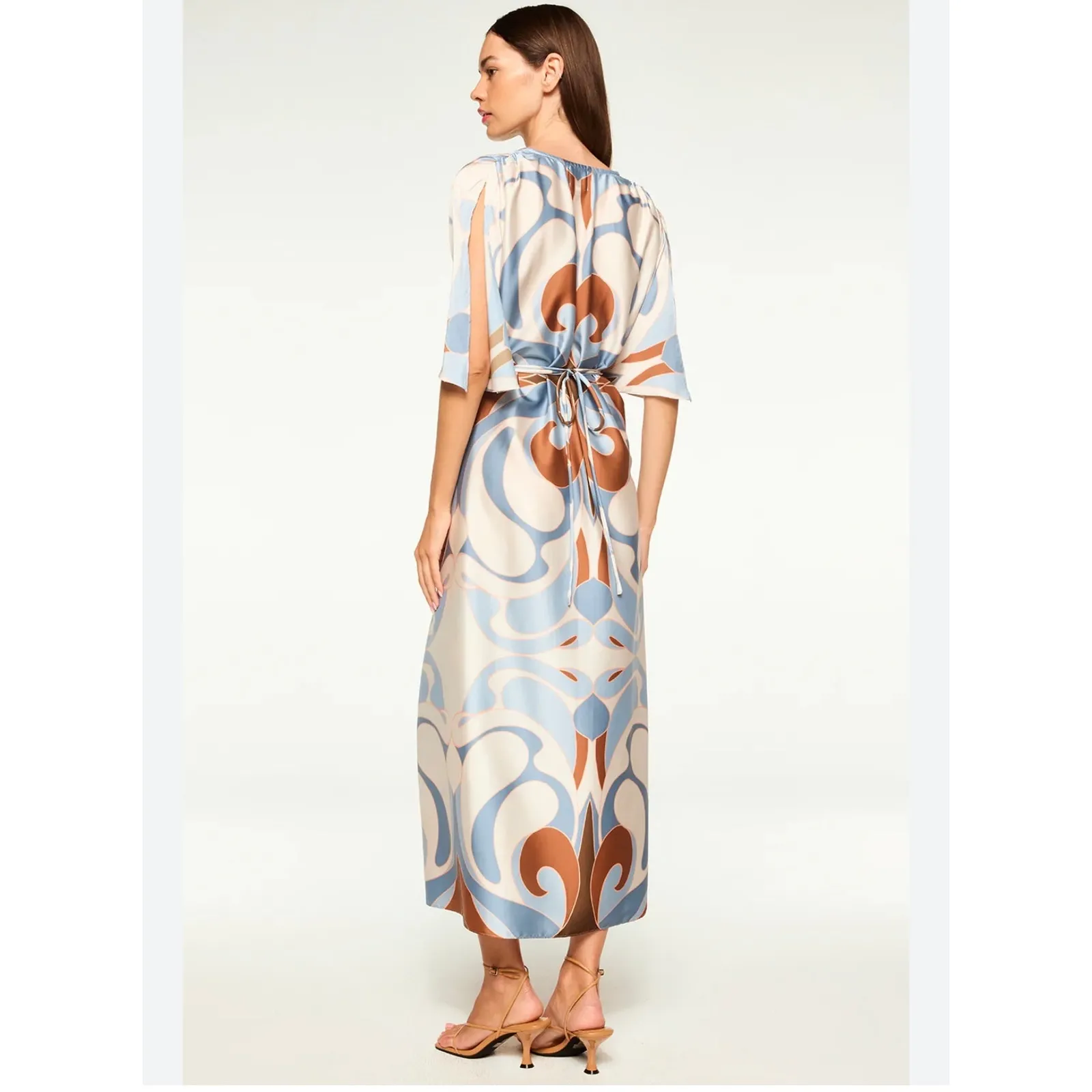 NEW MISA Los Angeles Kim Midi Dress Womens Small Retro Resort Wrap Vacation Chic - Image 2