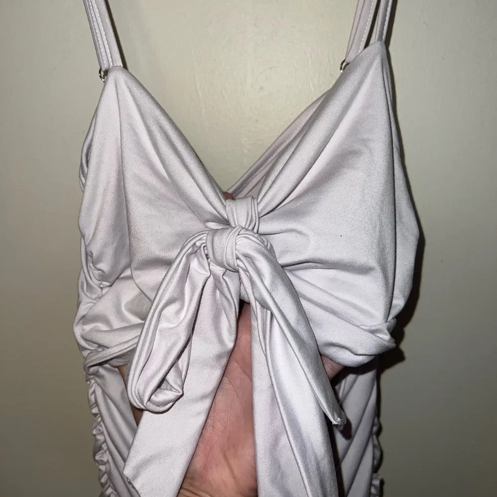 Amazon White Ruched Mini Dress with Cutouts - Image 3