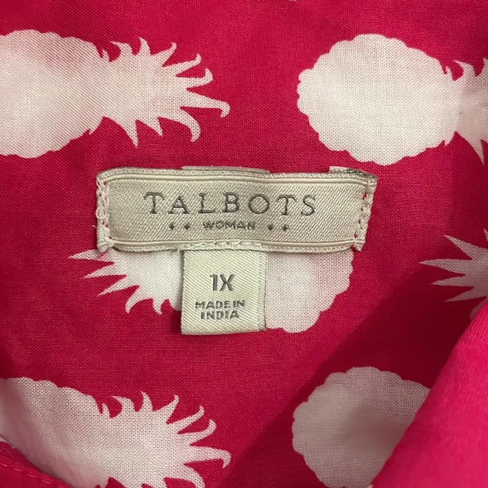 Talbots Pink and White Pineapple Print Button-Up Shirt Top Womens Size 1X - Image 2