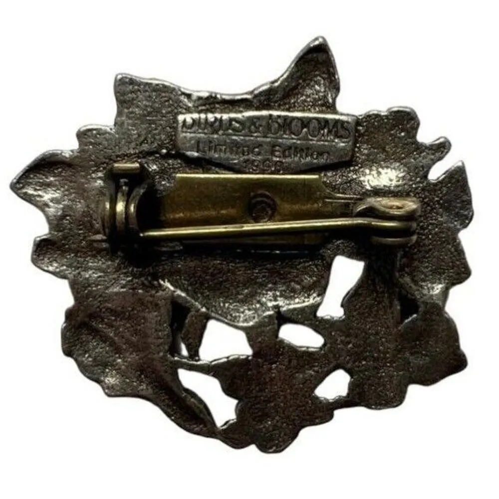 Limited Edition Brooch Pin 1998 Pewter Birds and Blooms Silver - Image 10