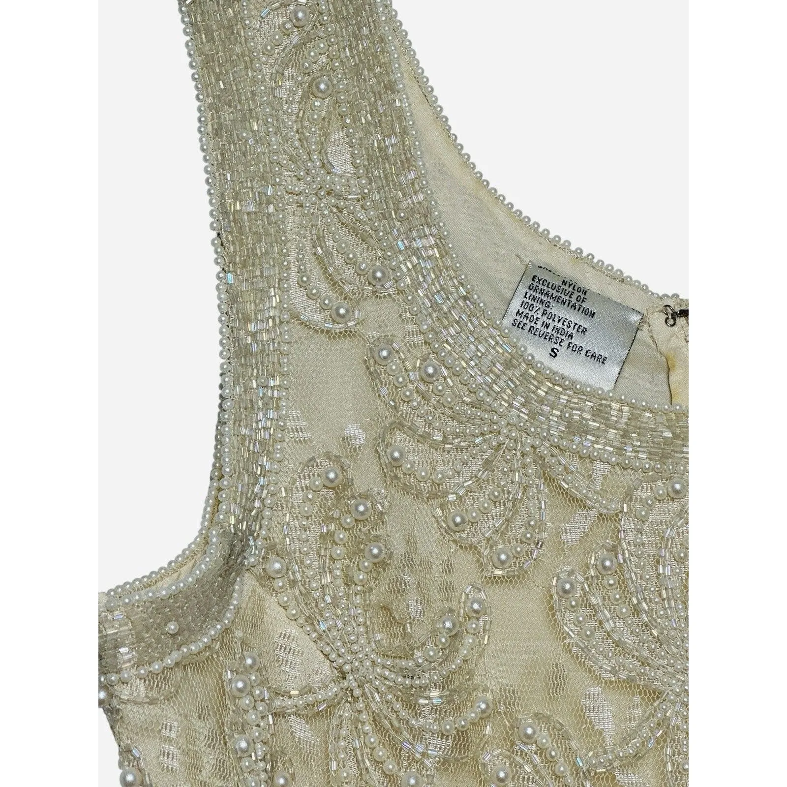 Vintage‎ Beaded Sequins Lace Glam Sheath Wedding Bride Cocktail Dress Sz Small - Image 4