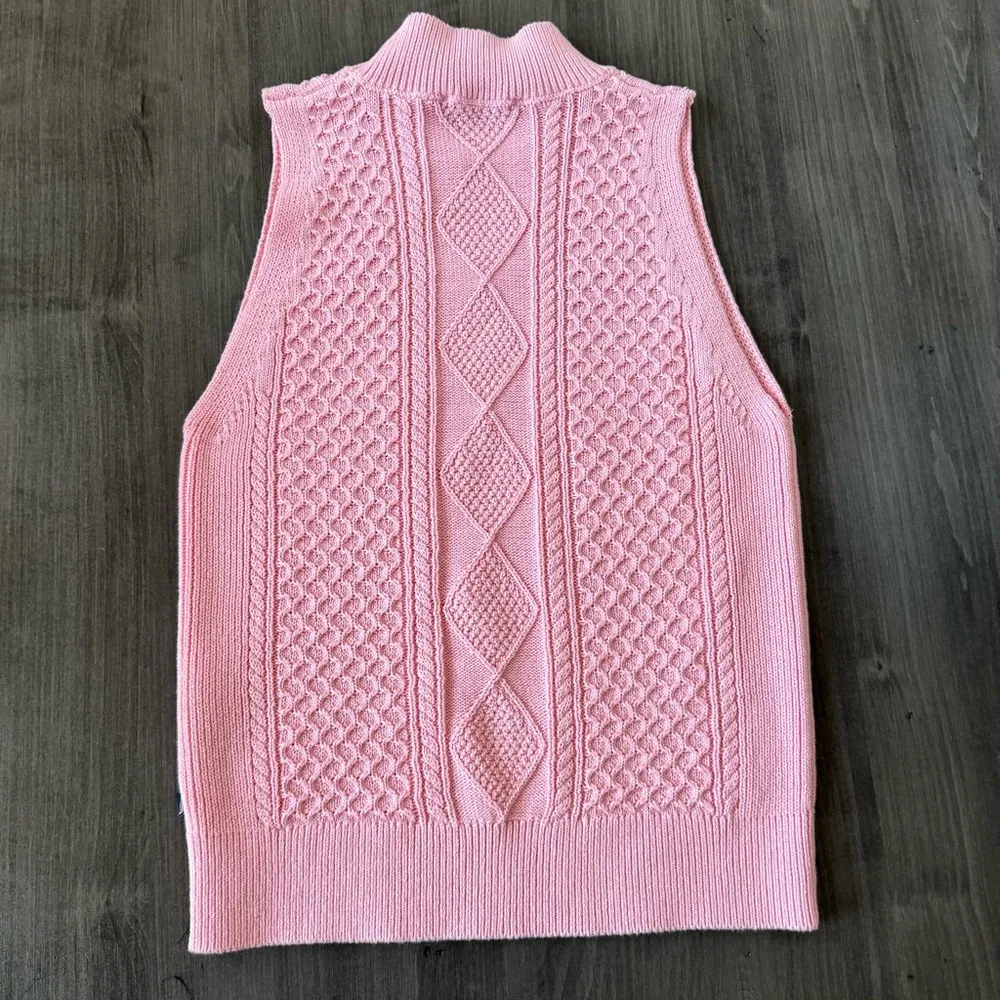 women cable knit mock neck sweater vest pink size S NWT $60 - Image 9