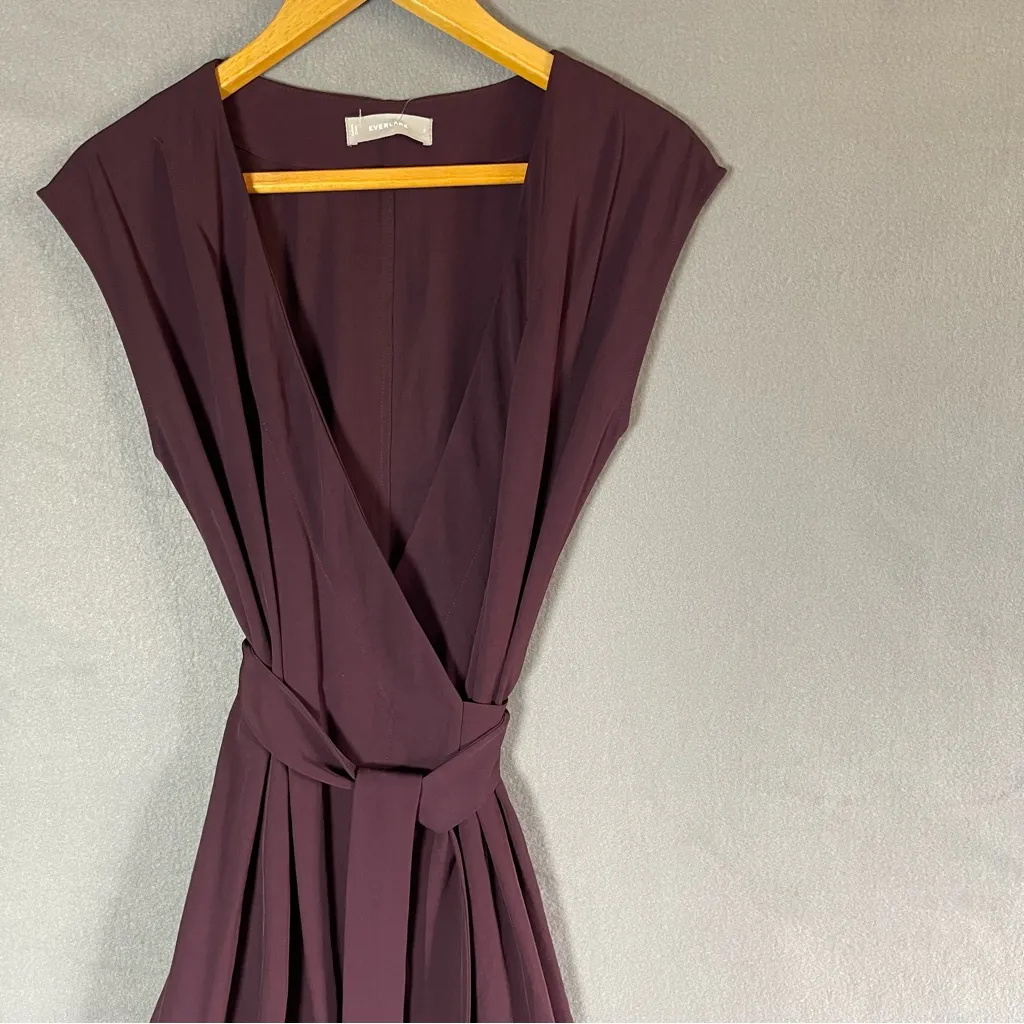 EVERLANE Japanese GoWeave Short-Sleeve Wrap Dress Plum Chocolate Brown Sz 2 Midi - Image 4