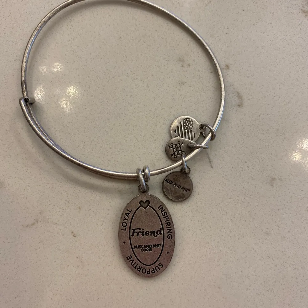 Alex & Ani Flower Bouquet Oval Friend Silver Bangle Stackable Charm Bracelet - Image 2