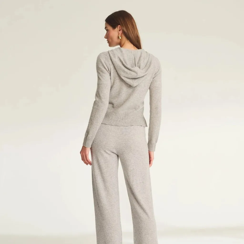 Naadam Signature Cashmere Cropped Zip Up Hoodie in Cement, Size Small - Image 6