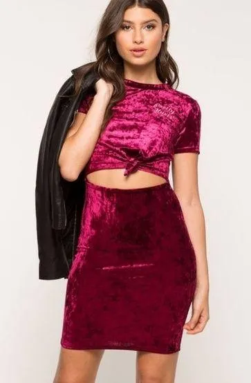 A’gaci Pretty Hurts Knot Front Velvet Dress black - Image 2