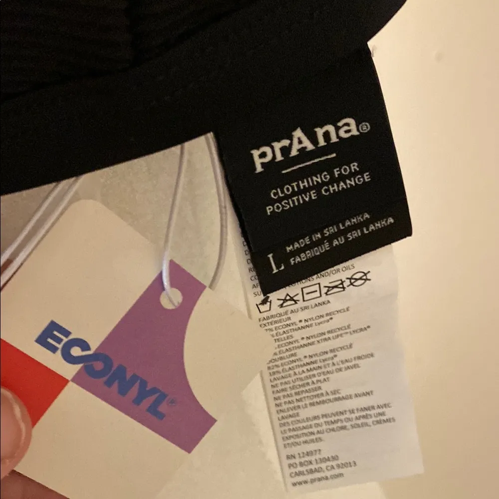 Prana Lexie bikini top in black. Ribbed fabric, padded cups, UPF 50+ Large - Image 4