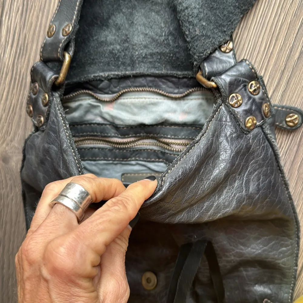 Civico93 Italian Black Soft Leather Bag Purse Crossbody raw edge organic rustic - Image 10
