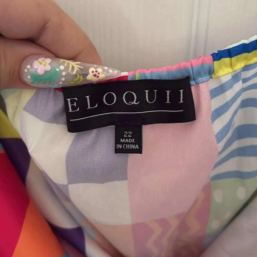 Eloquii Colorful Patchwork Pattern Halter Jumpsuit - Image 4