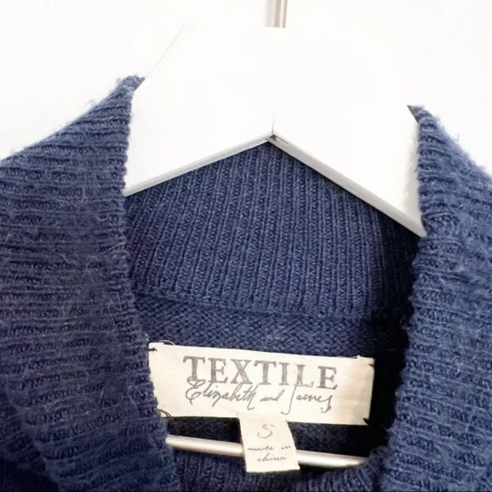 Elizabeth and James Textile Wool Alpaca Blend Mock Neck Sweater Blue Size Small - Image 4