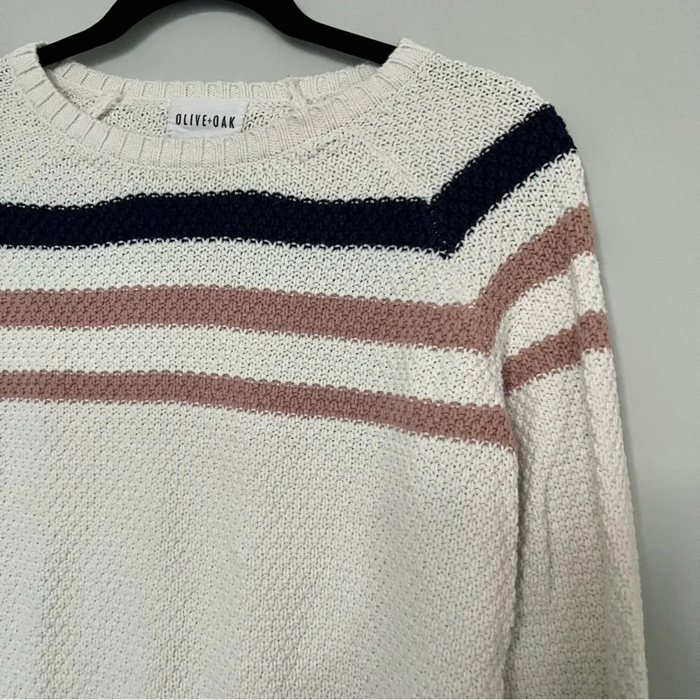 Olive & Oak White Blush Navy Blue Striped Knit Pullover Sweater Size S - Image 10