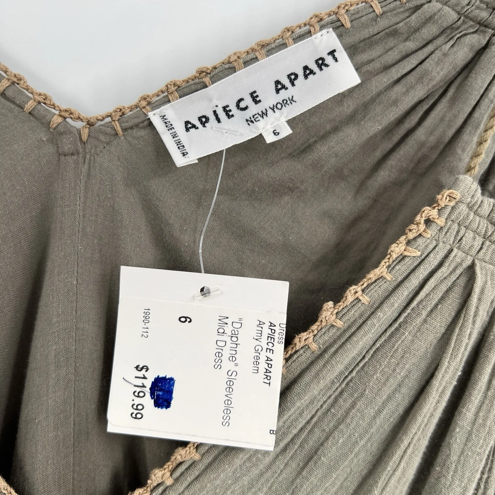 Apiece Apart Daphne Midi Dress Size 6 Embroidered Trim 100% Cotton Boho Bohemian - Image 8