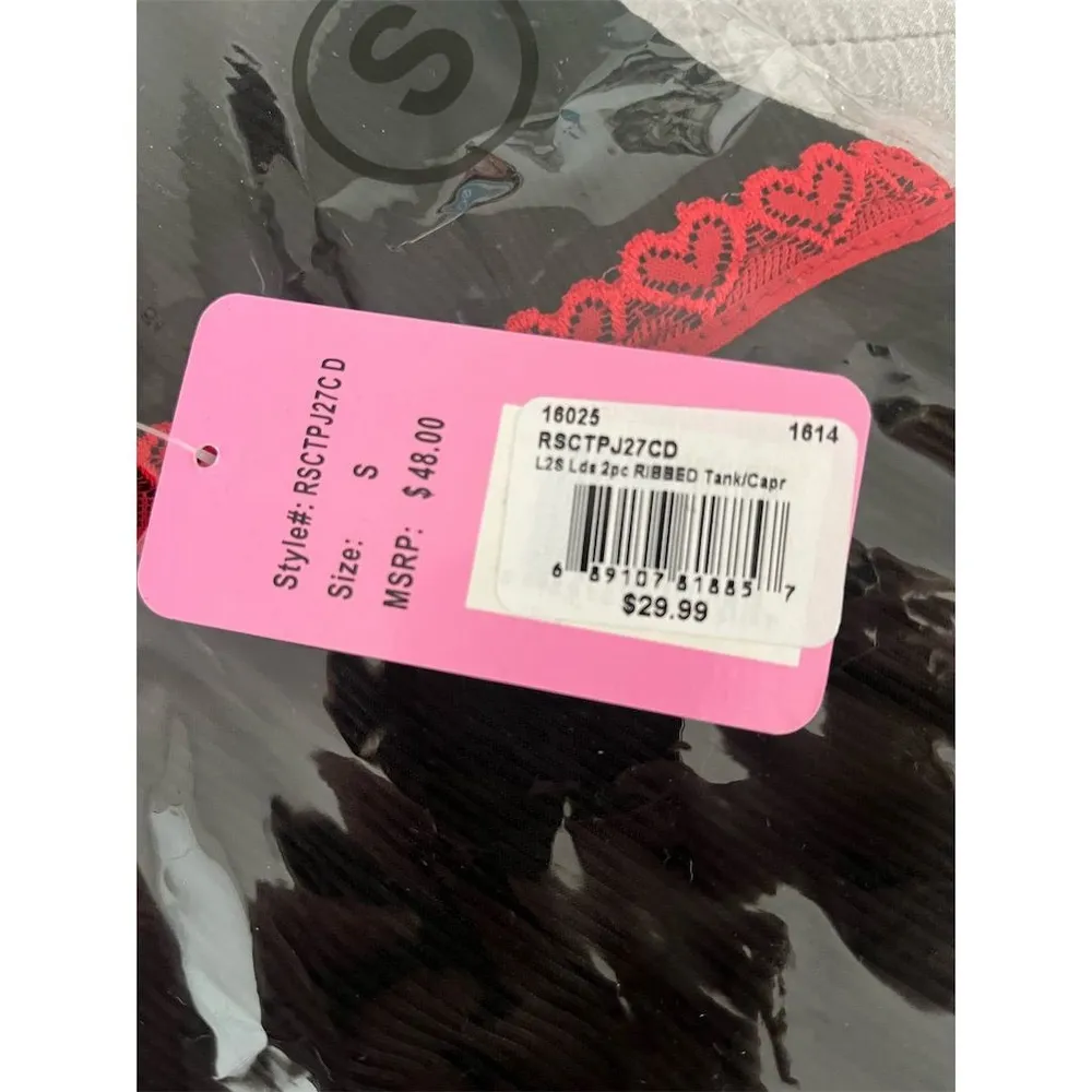 Love to Sleep Pajama Set 2 Piece Womens Size Small Black Red Cami Capri Bottoms - Image 9