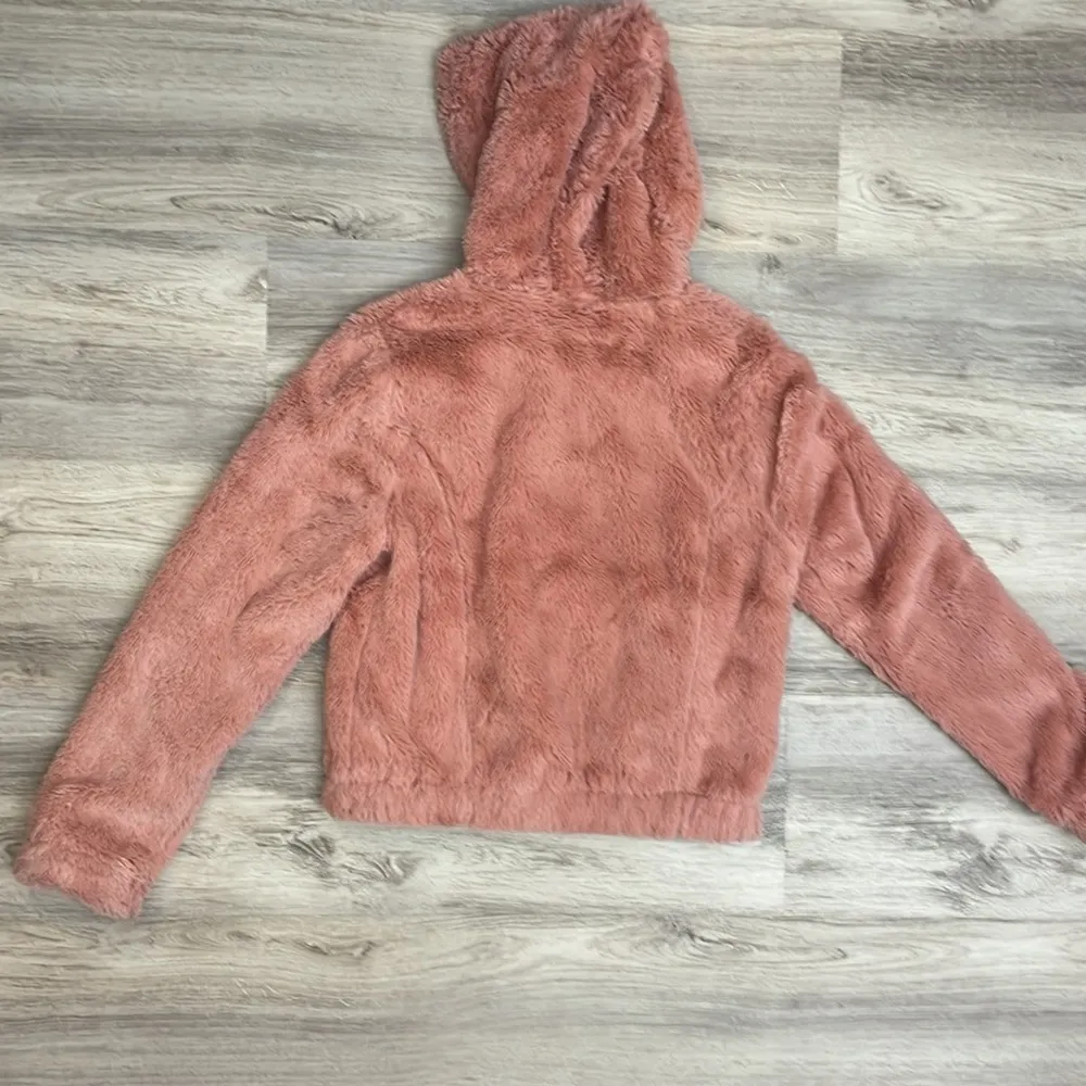 Ambiance Outerwear Pastel Pink Faux Fur Long Sleeve Zip Front Hoodie Jacket M - Image 5
