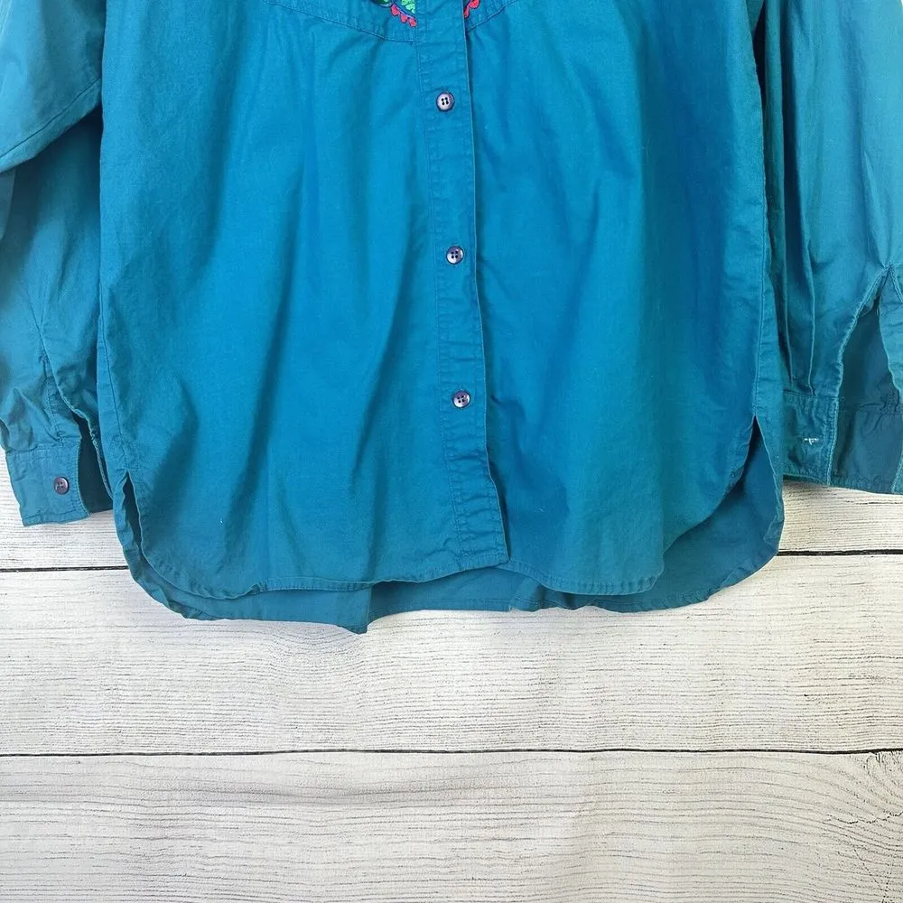 Lone Feather Embroidered Brushpopper Western Rodeo Button Up Shirt Size Medium Green - Image 3