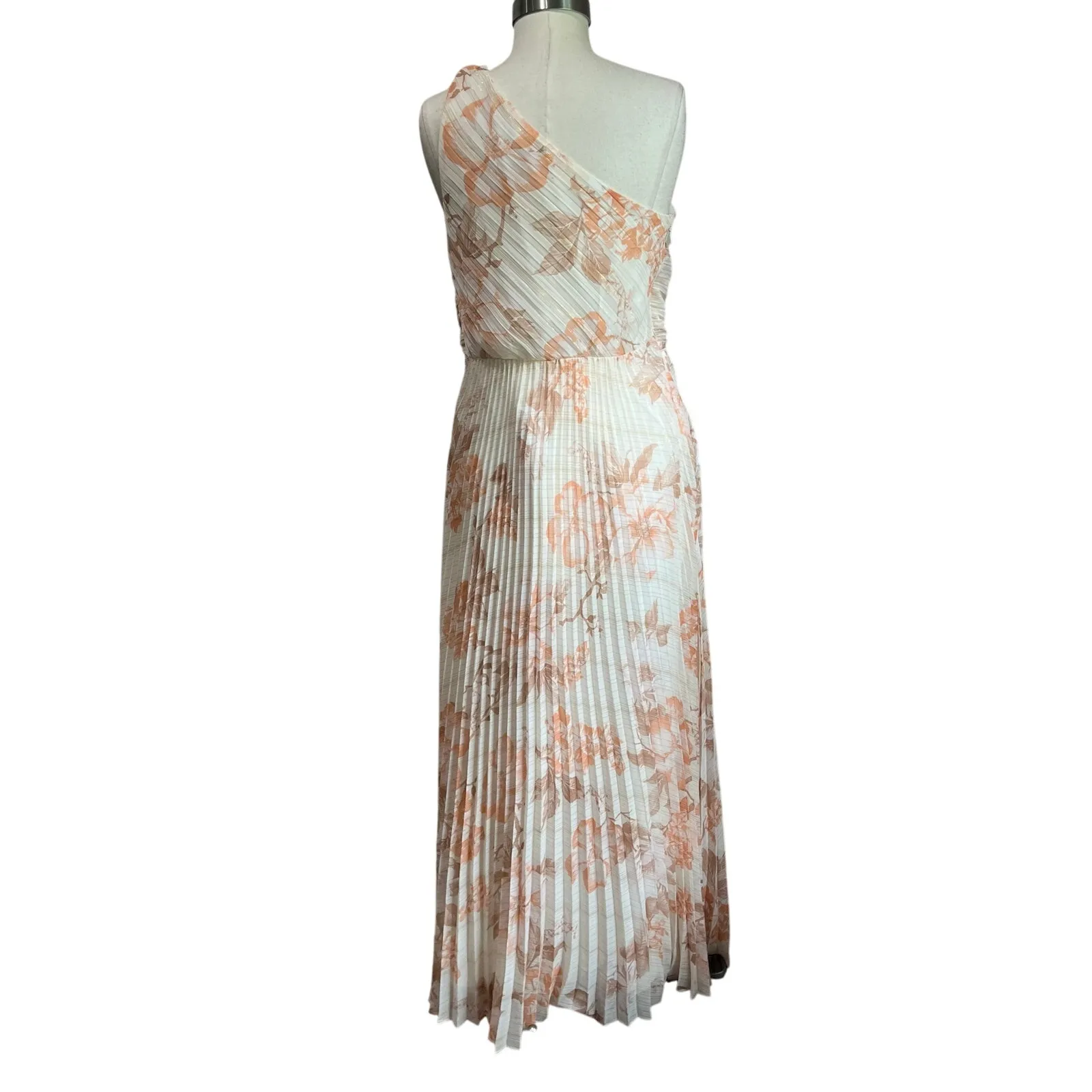 Express Metallic Floral One Shoulder Front Twist Pleated Maxi Dress Size M - Image 3