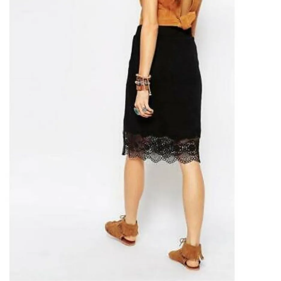 Free people black story teller skirt with see through lace side slit size small - Image 11
