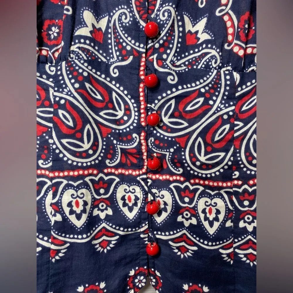 NANETTE LEPORE Paisley Print Button Down Collared Blouse Navy Blue/Red Sz 6 - Image 5