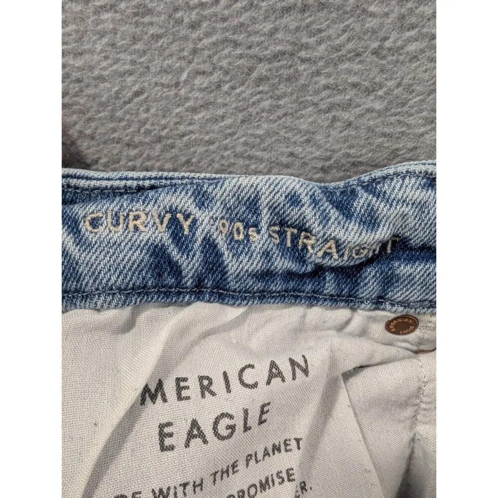American Eagle Jeans Womens Size 12 Blue Destressed Curvy 90s Straight Whiskers - Image 16