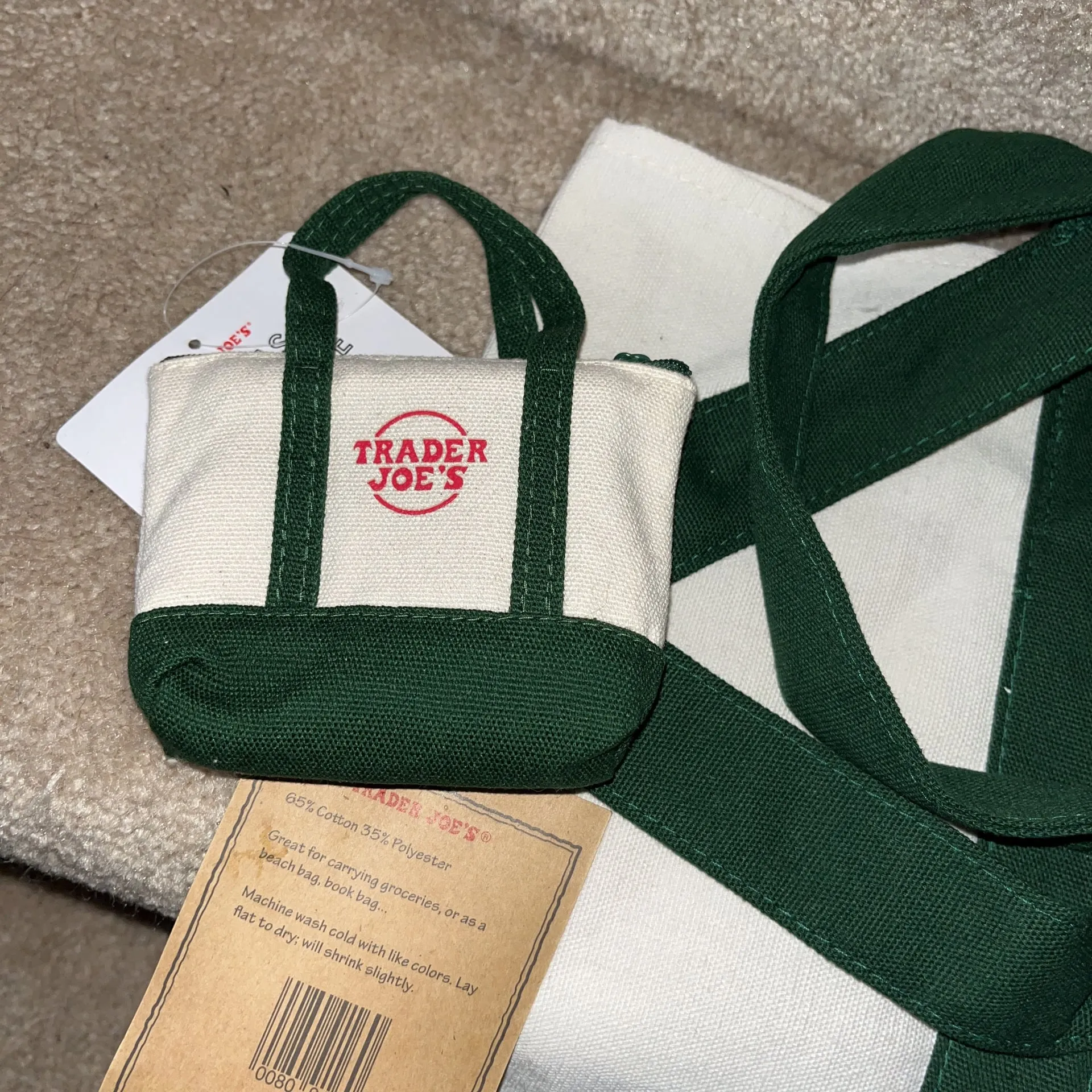 Trader Joe's Large, mini, and keychain Green Canvas Tote Bag - Image 2