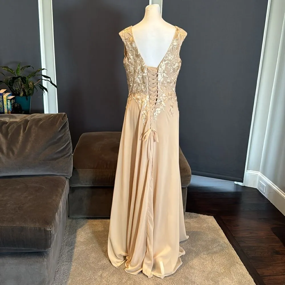 Women’s Chiffon & Lace Appliqué Corset Back Dress Mother of the Bride Size 10 - Image 5