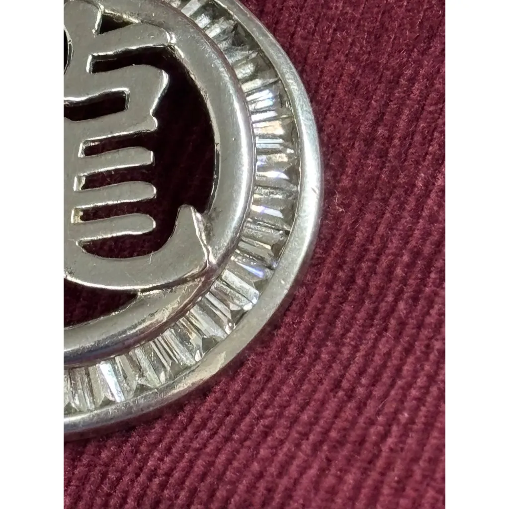 Cool Unisex Round Pendant with Baguette Crystals and Chinese Script Dragon Silve - Image 4